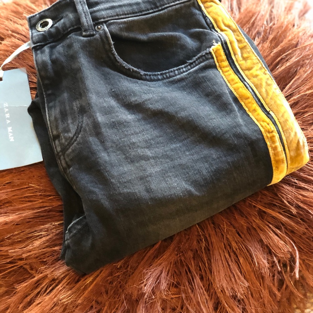 Zara Cropped Black Denim with Vibrant Yellow Accent